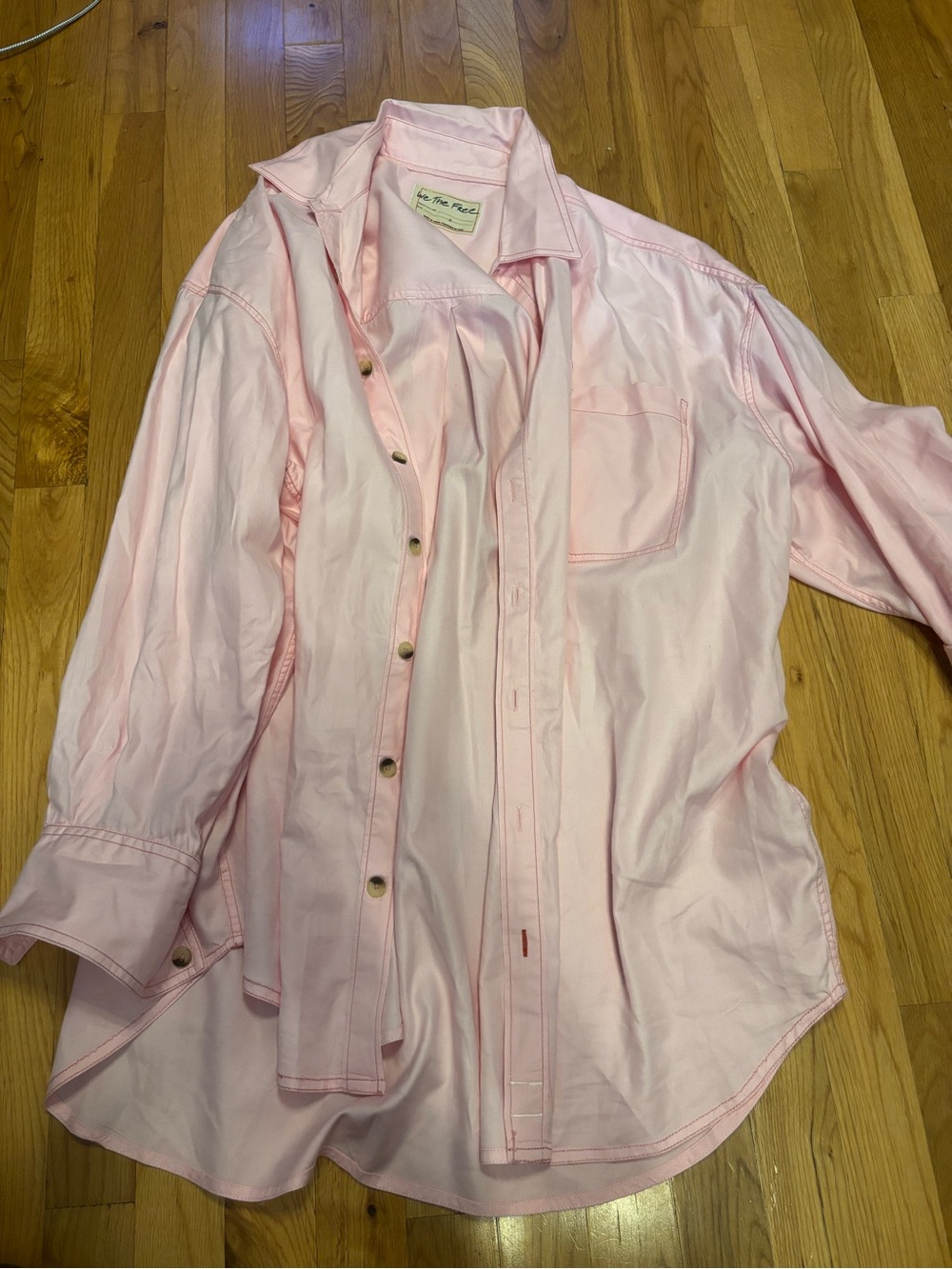 We The Free Light Pink Casual Button-Down Shirt